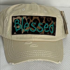 KBETHOS Leopard Patch Tan Baseball Hat Blessed Across Front Cap